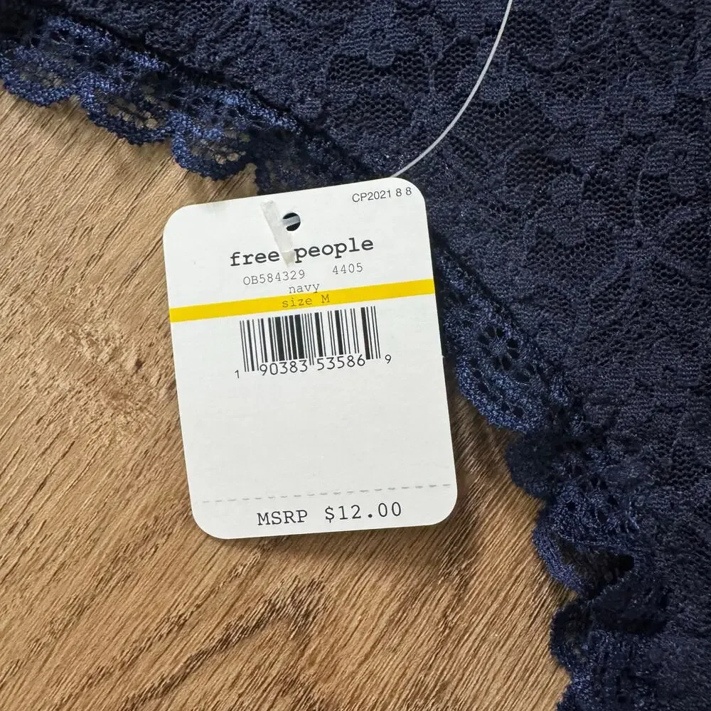 Free People Lace Tanga Thongs in Navy, 2 Pair